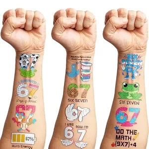120 PCS Funny Six Seven 67 Pre-Cut Temporary Tattoos for Kids |