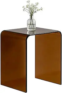 Clear Acrylic End Table with Rounded Edges,18" H Small Side Table,Acrylic Side Table for Living Room, Night Stands for Bedrooms,Modern Occasional Tables (12" D x 16" W x 18" H) (Black Brown)