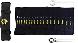 FLZOSPER 18pc. Ratcheting Wrench Set6-22mm&24mm Metric CR-V Quick Access Spanner with Portable Tool bag