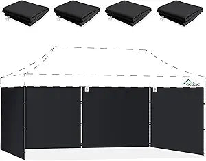 Acepic 10x20ft Sidewalls with Zipper for 10x20 Pop up Canopy Tent Frame, Waterproof UV Protection, Provide Shelters for Outdoor, Party, Market, Black (4PCS Sidewalls Only, Not Included Frame and Top)