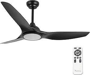 52 Inch 6 Speed High CFM Quiet DC Motor Modern Ceiling Fan with Lights Remote Control, Indoor 3 Blade Black Ceiling Fan for Bedroom Living Room