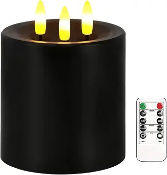 3 Wick Flameless Candles, 4"x4" Large Black Candles with Remote & Timer