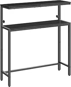 HOOBRO Narrow Console Table with Adjustable Height (31.5"-39.3"), High Entryway Table, Skinny Behind Couch Table with 2 Tier Shelf, Sofa Table for Hallway, Livingroom, Black BB96XG01