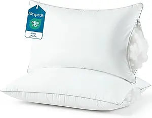 FP FLEXPEDIC King Size Pillows 2 Pack - Adjustable Bed Pillows for Sleeping - Soft & Fluffy Down Alternative Fill, Zippered Hotel Quality Pillows with Gray Piping, 110GSM Premium Cover, CertiPUR-US