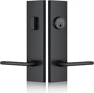 Matte-Black Front Door Handle - Modern Entry Door Lock Set with Deadbolt,Exterior Door Lever 3 Keys for Left & Right Hand Door (Black)