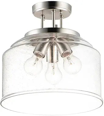 Maxim Lighting Acadia 3-Light Flush Mount | Satin Nickel Steel Finish | Seedy Glass Shade | Transitional Indoor Light Fixture | Ideal for Bedrooms, Hallways & Entryways | Dimmable | 12271CDSN
