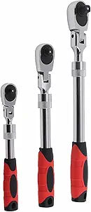 maXpeedingrods Extendable Socket Wrench, Flex Head Ratchet Set 1/2 3/8 1/4 Drive, 72-Tooth Long Ratchet with Storage Case