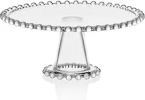 Fitz & Floyd Beaded Large Glass Cake Stand, 10.75 Inch Clear Glass Pedestal Cake Stand for Desserts, Appetizers, and Entertaining