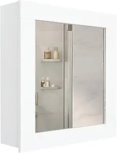 Tuhome Luma Medicine Cabinet with Mirrored Door and Two Interior Storage Shelves, Wall-Mounted Organizer for Bathrooms, Kitchens or Mudrooms, Compact Space-Saving Solution for Toiletries.