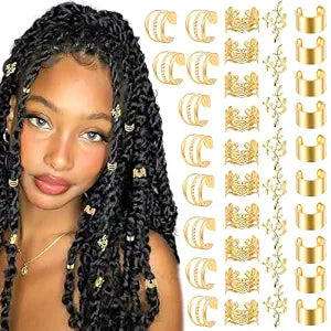 40PCS Gold Hair Jewelry for Braids Multi Style Cuffs Rings