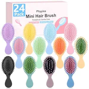 24 Pcs Mini Detangling Hairbrush (2 Packs of 12), 12 Vibrant Colors Small Brush for Dry or Damp Hair, Portable Travel Hair Brush for Teens & Adults, Bulk Party Favors & Stocking Stuffers