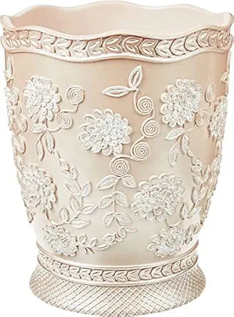 Zahari Home Decorative Trash Can for Bathroom, Office & Bedroom - 2.1 Gallons Stylish & Small Trash Can for Dorms, Desktop & Restroom - Chic Waste Basket for Compact Spaces, Rose Vine