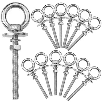 12 Pack M8 Stainless Steel Eye Bolts with Nuts, 5/16" x 3" Long Lifting Ring Eye Bolt Eye Bolts Heavy Duty for Hang Tie Down Outdoor (12, M8x77mm (5/16"x3"))