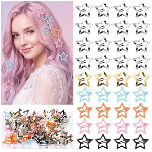 Star Hair Clips Snap, 54 Pack Metal Barrettes 1.57in & 1.18in