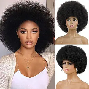 andromeda Black 70s Afro Puffy Kinky Curly Wigs for Women (10 Inch)