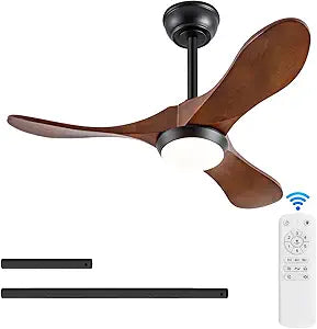 Solid Wood Ceiling Fans With Lights, 36 Inch Modern Ceiling Fan With Light and Remote Control,Reversible DC Motor, 6 Speeds, Noiseless, Black Ceiling Fan for Indoor/Outdoor Bedroom Patio