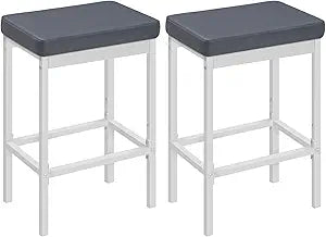 HOOBRO Bar Stools, 24.8-Inch Height Stools, Breakfast Bar Stools, Kitchen Bar Chairs, 2" Thick Upholstery, for Kitchen, Dining Room, Cafe, Bar Counter, White and Gray WG21BY01