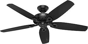 Hunter 52 inch Outdoor or Indoor Ceiling Fan No Light with Pull Chain - Black Ceiling Fan without Light, Standard Mount, 5 Blades, For Patio, Porch, Living Room - Builder Elite 53294, Matte Black