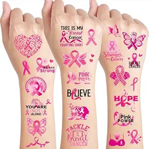 Konsait Breast Cancer Awareness Temporary Tattoos, 10 Sheets Faith Hope Love Pink Out Tattoos, Breast Cancer Awareness Accessories, Gifts & Favors