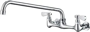 Wall Mount Kitchen Sink Faucet, 8 Commercial Kitchen Faucet,Center Double Handle Bar Laundry Utility 14" Swivel Spout Chrome Mixer Tap