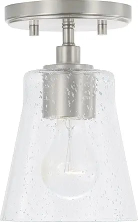 HomePlace Lighting 346911BN-533 Baker Transitional Tapered Seeded Glass Convertible Semi Flush/Pendant Light Fixture, 1-Light 100 Watt, 8" H x 6" W, Brushed/Satin Nickel