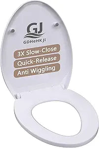 Elongated Toilet Seat with Soft Close Hinge, White PP Material Toilet Seat Cover, 17.72 x 14.37 Inch, Quiet & Non-Slip with 4 Bumpers, Easy to Install and Clean for Standard Bathrooms