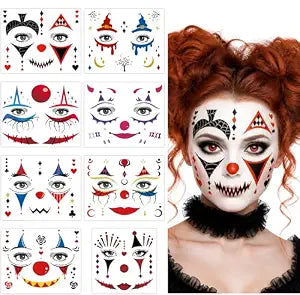 8 Sheet Day of the Dead Face Tattoos, Halloween Temporary Makeup Stickers