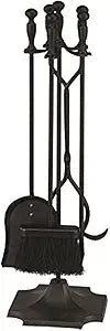 Rocky Mountain Goods 5 Pcs Fireplace Tool Set Black 31Γ Large - Shovel, Brush, Poker, Tongs, and Stand - Heavy Duty Wrought Iron - Decorative Finish - Ergonomic Ball handles