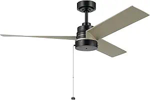 KICHLER Spyn Lite 52 in Modern Transitional Ceiling Fan with 3 Blade AC Motor, Pull Chain Control in Satin Black with Silver Blades for Indoor Rooms, 300375SBK