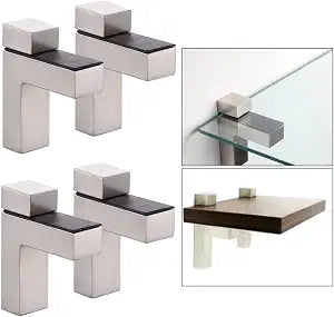 Solid Metal Adjustable Wood/Glass Shelf Bracket Wall Mount, Brushed Nickel, 4 Pcs