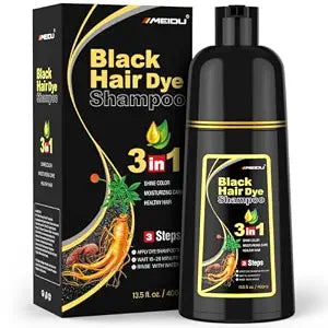 MEIDU Black Hair Dye Shampoo 3 in 1 for Gray Hair, Black Hair Dye for Women Men, Hair Color for Women (400ml,13.5oz) (Black)