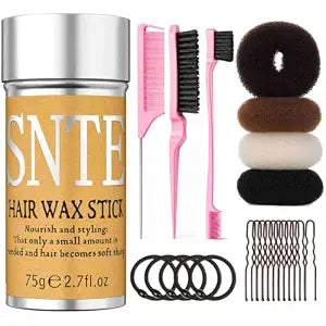 Hair Bun Maker, Hair Wax Stick, Slick Back Hair Brush Set for Kids & Women