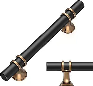 Amerdeco 10 Pack Champagne Bronze and Matte Black Cabinet Pulls 3.75 Inch(96MM) Hole Centers Kitchen Cabinet Handles Cabinets Hardware Drawer Pulls ZH0050