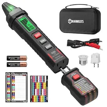 KAIWEETS Circuit Breaker Finder with LCD Display, GFCI Outlet Tester, AC 90-130V Electrical Circuit Tracer Tool with NCV Tset & Flashlight, Includes Carrying Case with Adapter, Alligator Clips -KT303P