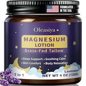Magnesium Lotion, Grass-Fed Tallow Based Magnesium Cream, Lightweight Magnefsium Lotion for Pain, Sleep Support and Muscle Relaxation, Safe for Kids, Stay Calm at During the Night(Lavender, 4oz)