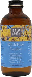RAW MATERIALS Witch Hazel Distillate, Alcohol-Free, Fragrance-Free, Natural Astringent Toner for Face, Skin Brightening, 8oz Glass Bottle