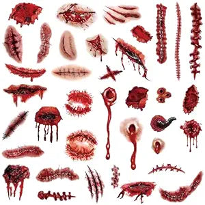 9 Sheets Halloween Temporary Fake Scar Tattoos for Zombie Makeup Kits