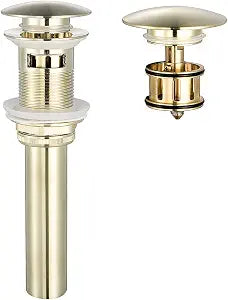Brass Bathroom Sink Drain with Removable Brass Strainer Basket Anti Clogging Vessel Sink Drain Stopper (with Overflow, Brushed Gold)
