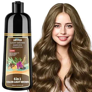 GRYFOX Light Brown Hair Dye Shampoo for Gray Coverage, 6 in 1 Color Shampoo
