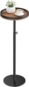 Height Adjustable Small Drink Table for Small Spaces, Martini Table, Weighted Base Pedestal Table for Living Room, Bedroom, Bathroom, Brown