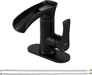 PARLOS Waterfall Bathroom Sink Faucet Single Handle, Matte Black