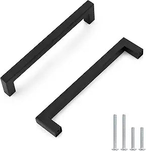Probrico 30 Pack Flat Black Kitchen Cabinet Handles,6.3inch Hole Center Square Matte Black Dresser Drawer Pulls,Stainless Steel Hardware Handles for Cabinets Drawers Closets