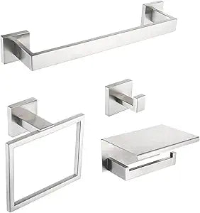 4-Pieces Bathroom Accessories Set, Towel Bar Towel Racks Towel Holder Toilet Paper Holder Stainless Steel Bathroom Hardware Set Wall Mounted Towel Racks for Bathroom, Brushed Nickel, 16 Inch