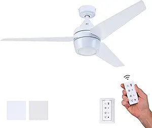 Honeywell Ceiling Fans Eamon Modern 52 Inch Ceiling Fan with Light, Remote Control Fan, LED Indoor Fan with 3 Blades, White (50605-01)