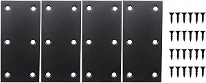 4 Pack Flat Straight Brace Brackets, ULIFESTAR Black Stainless Steel Mending Bracket Plate Metal Shelf Support Fixing Joining Plate for Furniture,Wood,Shelves,Cabinet with Mounting Screws