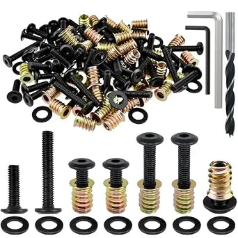 60 Sets M6 x 19/32" Threaded Insert and 4/5"1-1/2" Lengths Bolt for Wood