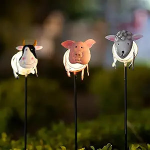 Farm Animal Solar Garden Lights,3Pack Waterproof Decorative Solar Stake Light,Decorative Statues Figurine Lights for Lawn Patio Pathway for Outside