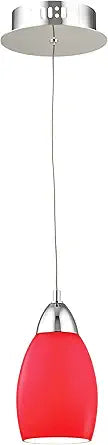 Elk Lighting LCA201-11-15 Buro 1 Light LED Pendant with Red Glass, Chrome