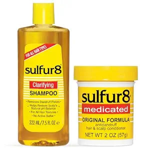 Sulfur8 Anti-Dandruff Clarifying Hair & Scalp Care Shampoo 7.5 oz + Conditioner 2 oz Duo – Medicated Flake Control & Itch Relief with Sulfur & Salicylic Acid for Scalp Health