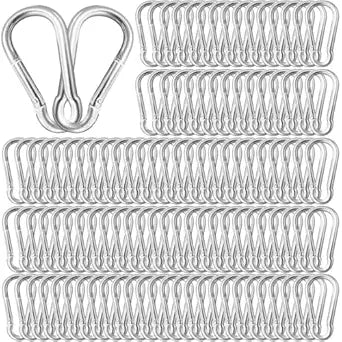 100 Pack 3" Heavy Duty Carabiner Clips, M8 Sliver Galvanized Steel Spring Snap Hooks, Rust-Resistant Keychain Clips for Hammock, Camping, Hiking, Fishing, Swing Set